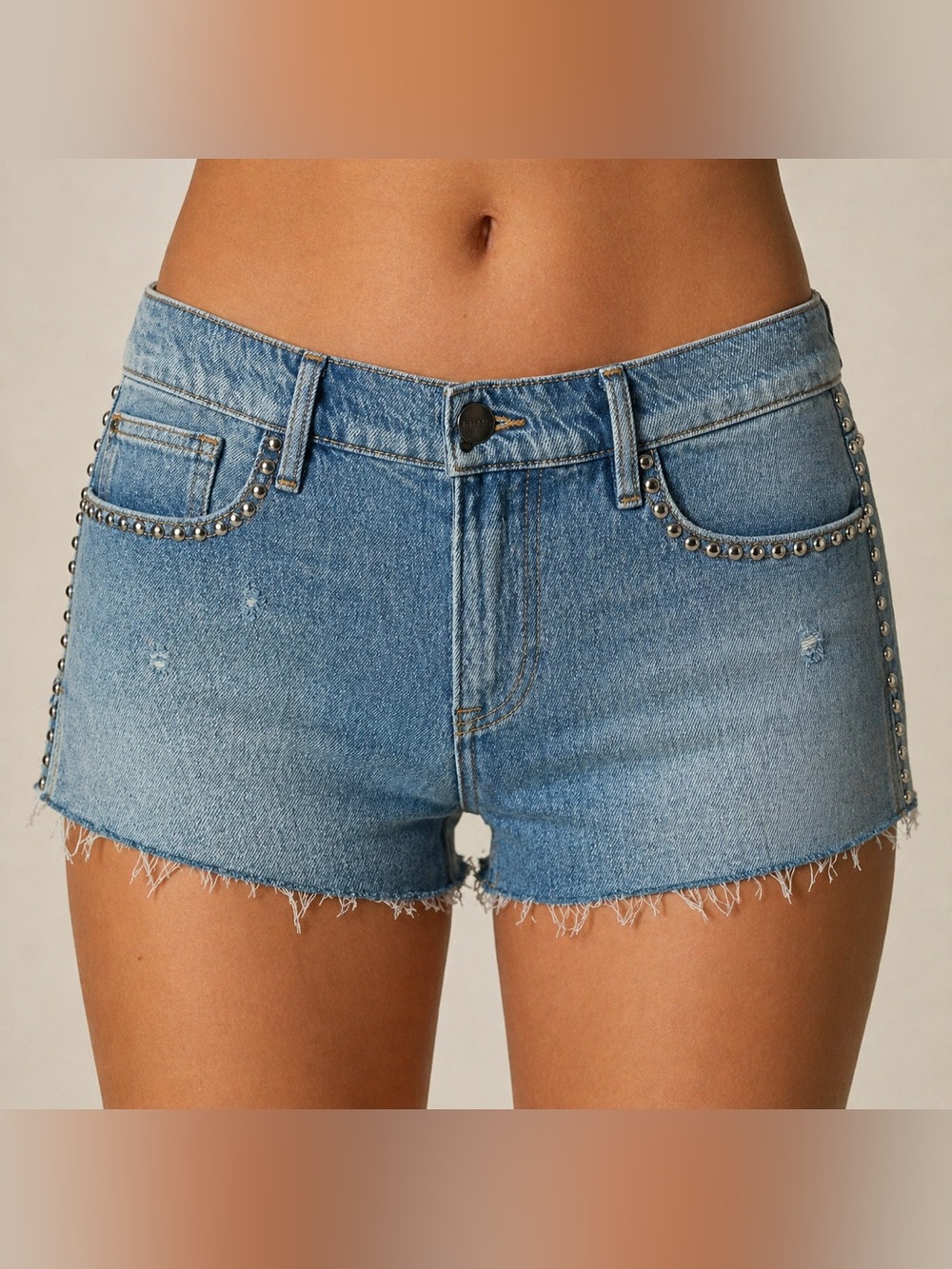 FRAME Studded Denim Cutoff Shorts Distressed Raw Hem Blue Jean Shorts Size 28